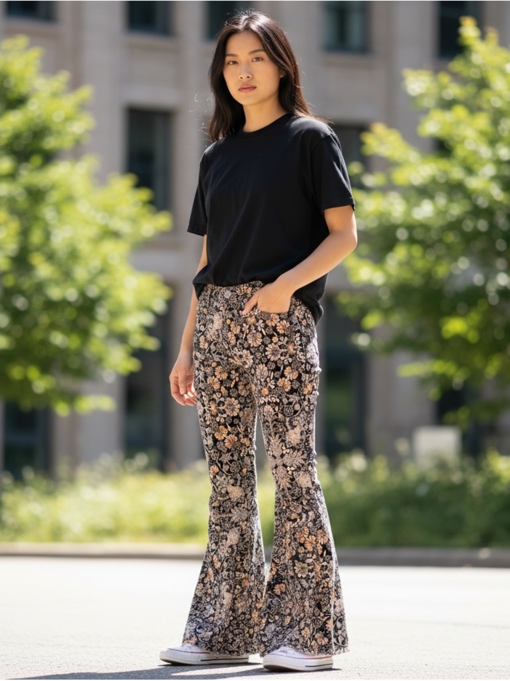 FREE PEOPLE We The Free Penny Pull-On Printed Flare Jeans Port Combo Size 28